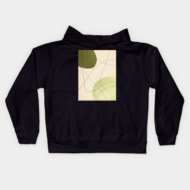 Abstract green and beige shapes Kids Hoodie by WhalesWay